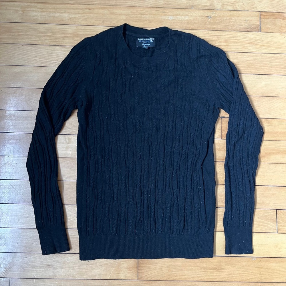Banana Republic Black Cable Knit Sweater Filpucci Italian Yarn Crew Neck Mens M